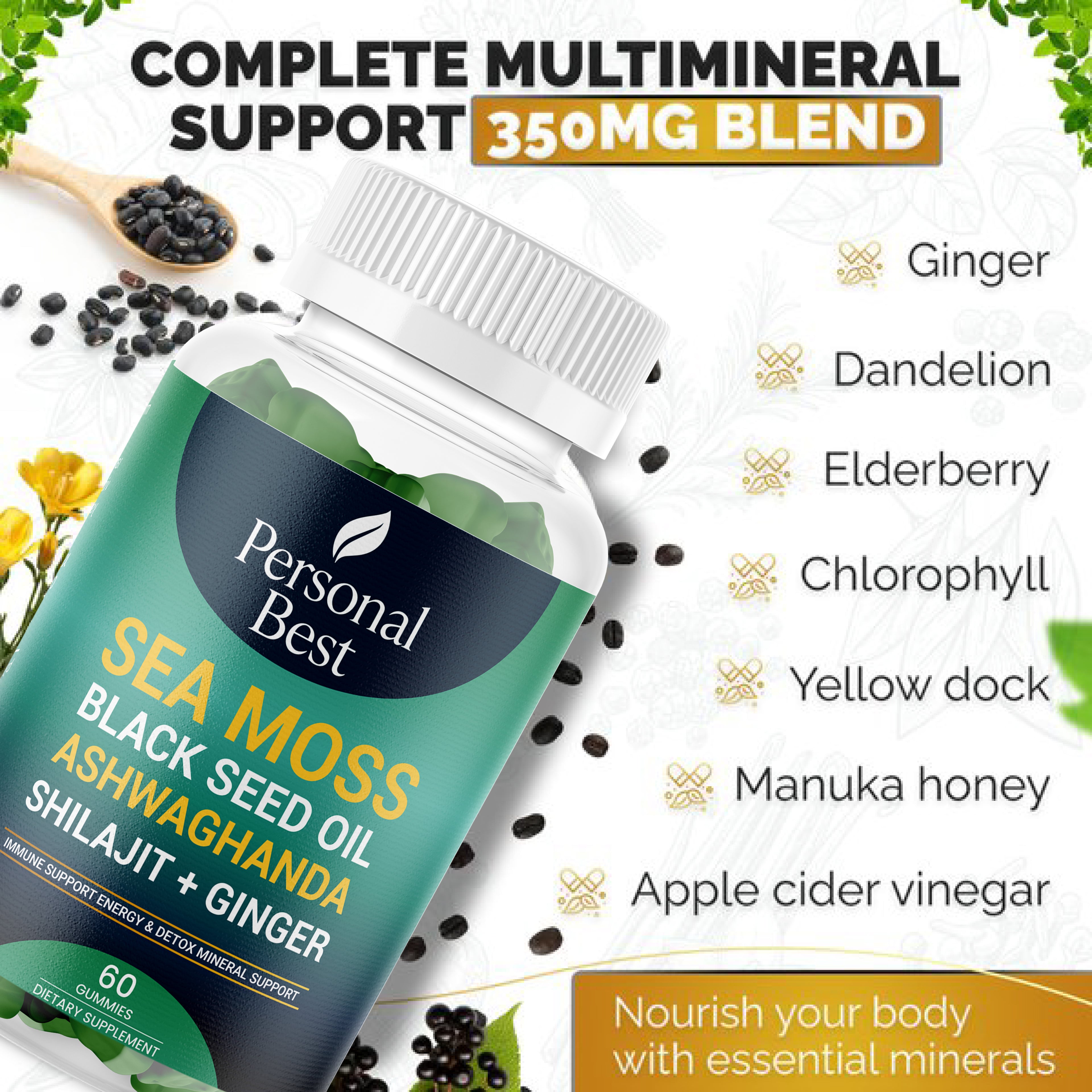 Sea moss and ashwagandha wellness gummies by Personal Best