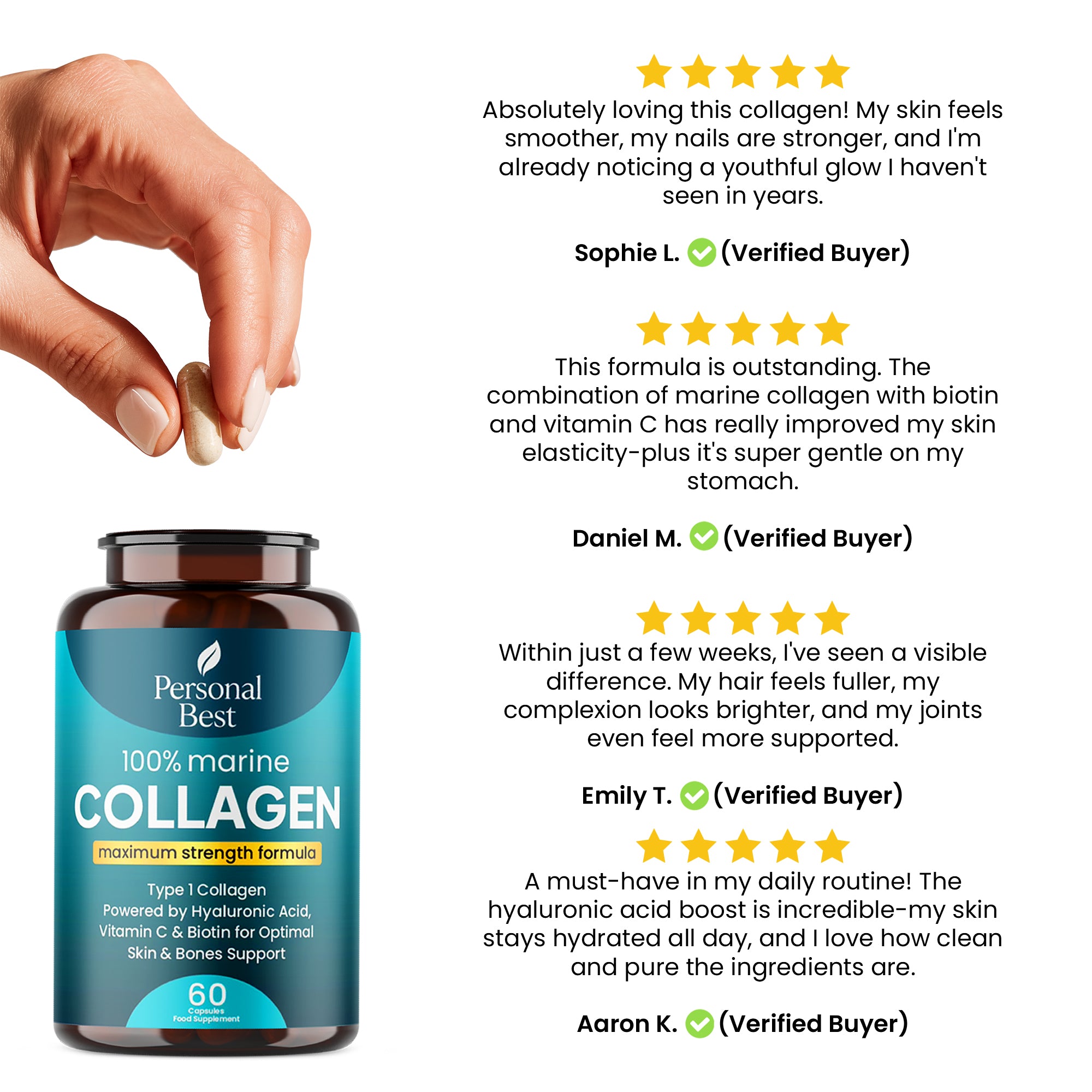 Marine collagen type 1 capsules with hyaluronic acid by Personal Best