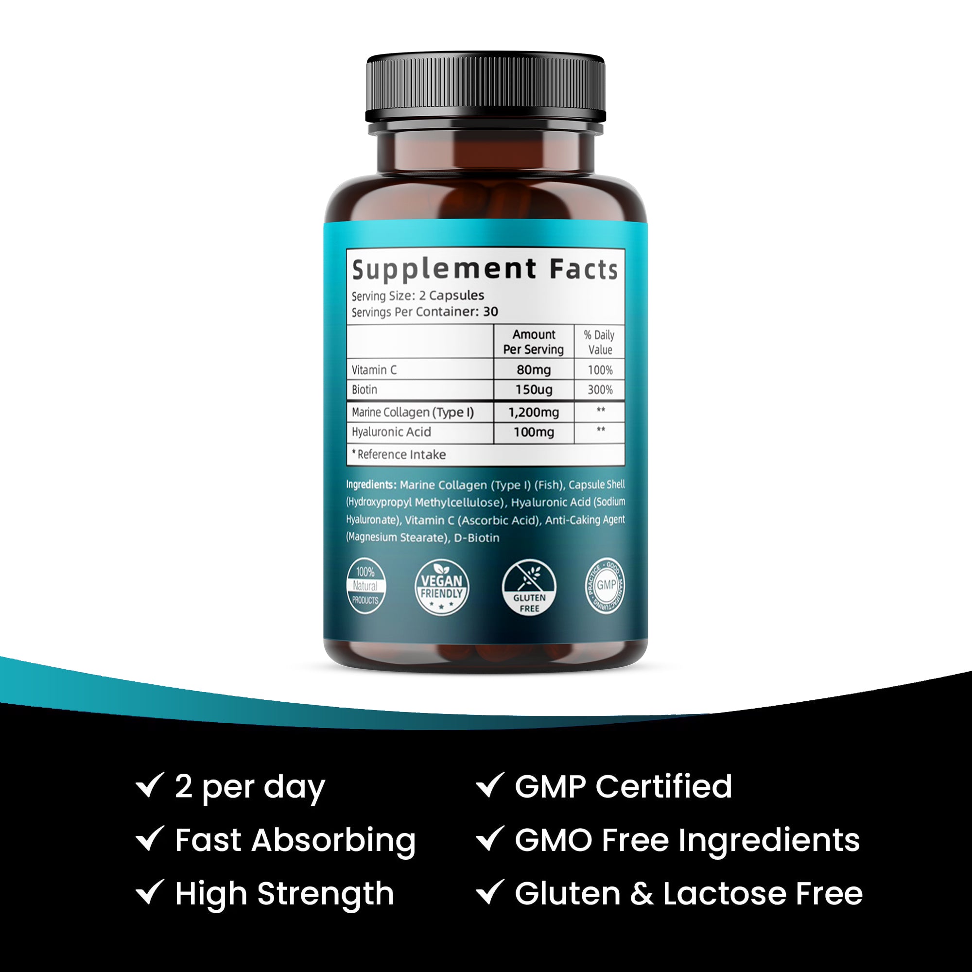 Marine collagen type 1 capsules with hyaluronic acid by Personal Best