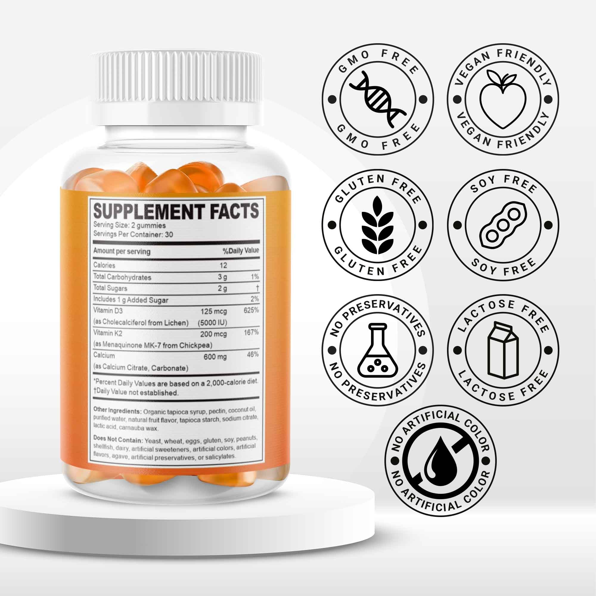 Vitamin D3 K2 calcium gummies for bone support by Personal Best