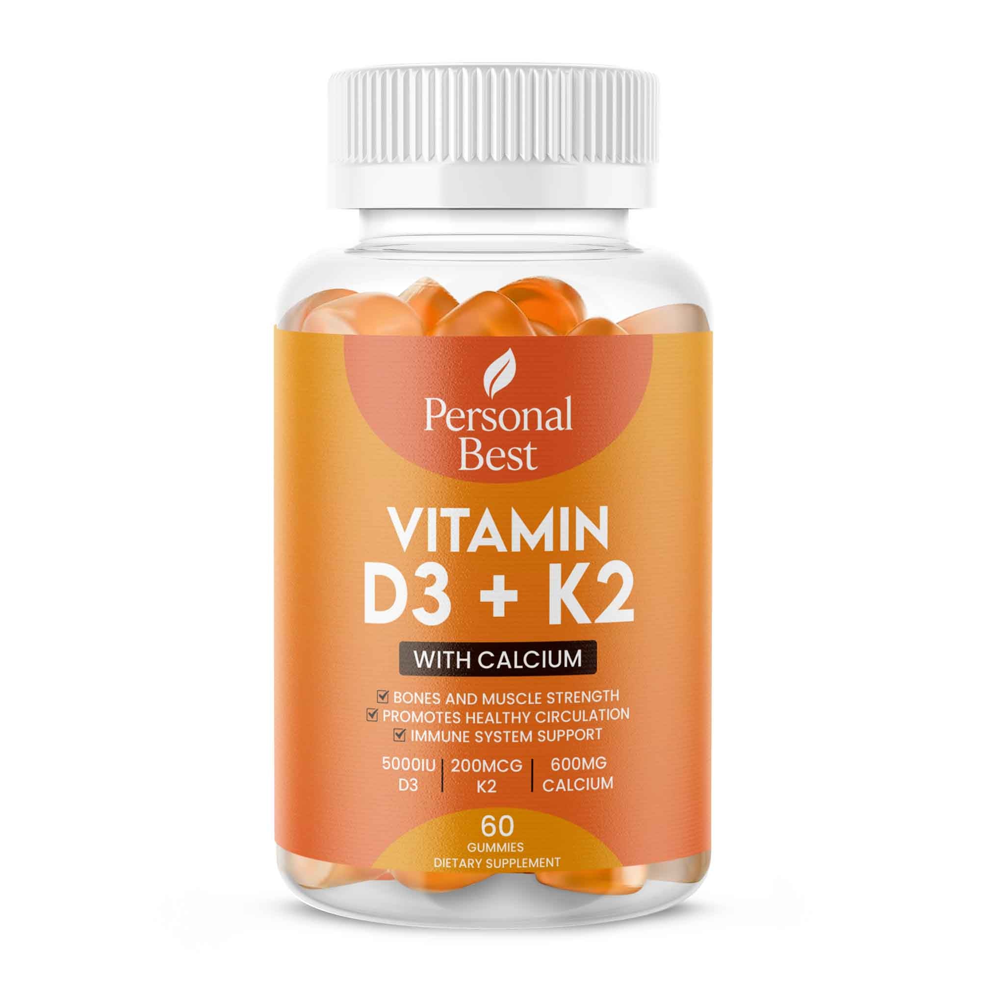 Vitamin D3 K2 calcium gummies for bone support by Personal Best
