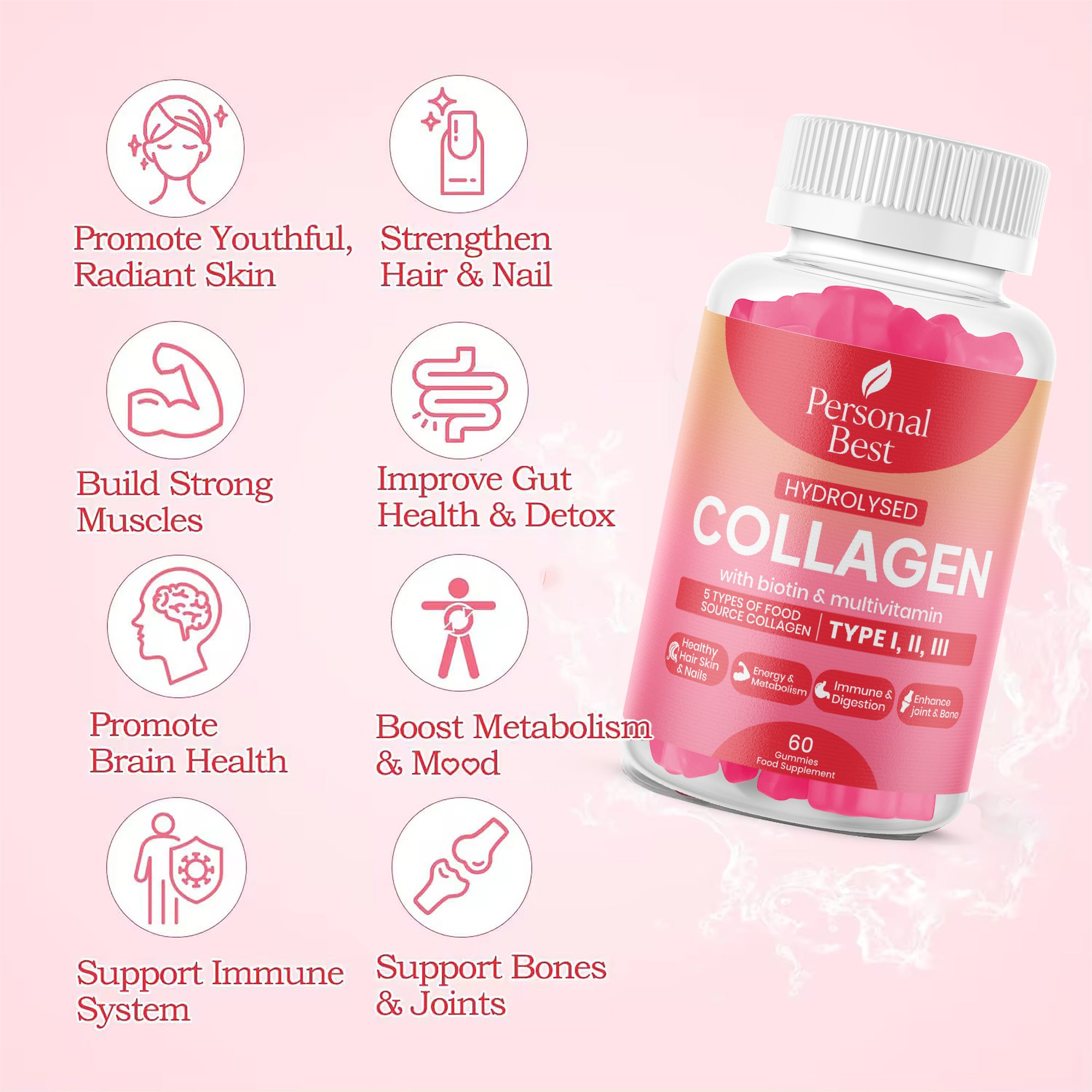 Hydrolysed collagen gummies with biotin by Personal Best