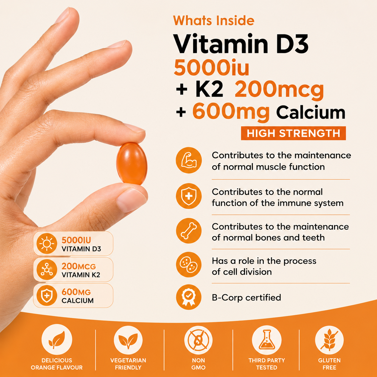 Vitamin D3 + K2 with Calcium Gummie – Triple Support Formula